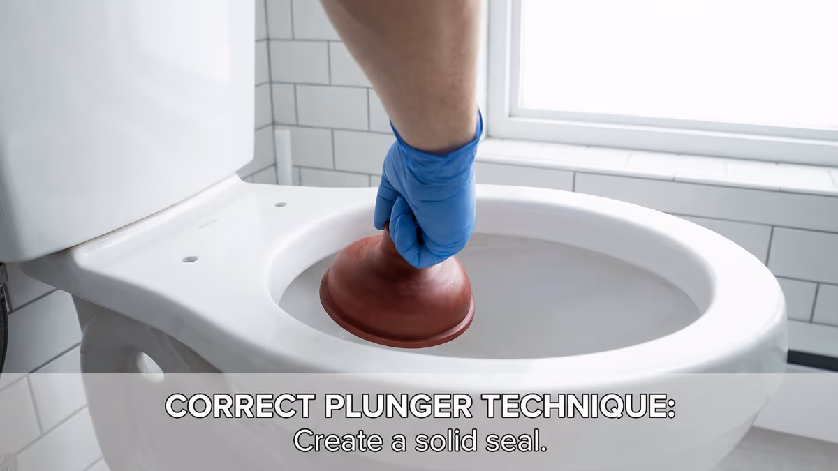 Desentupidor de borracha sendo usado corretamente no vaso sanitário