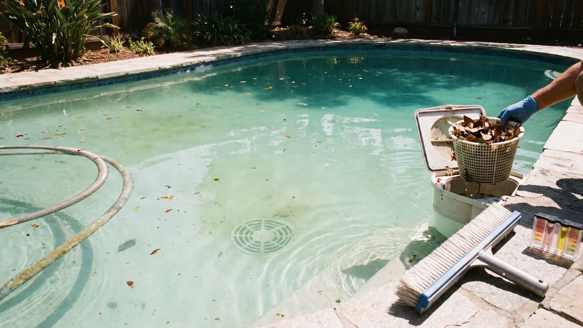 Piscina residencial com problema no sistema de filtragem