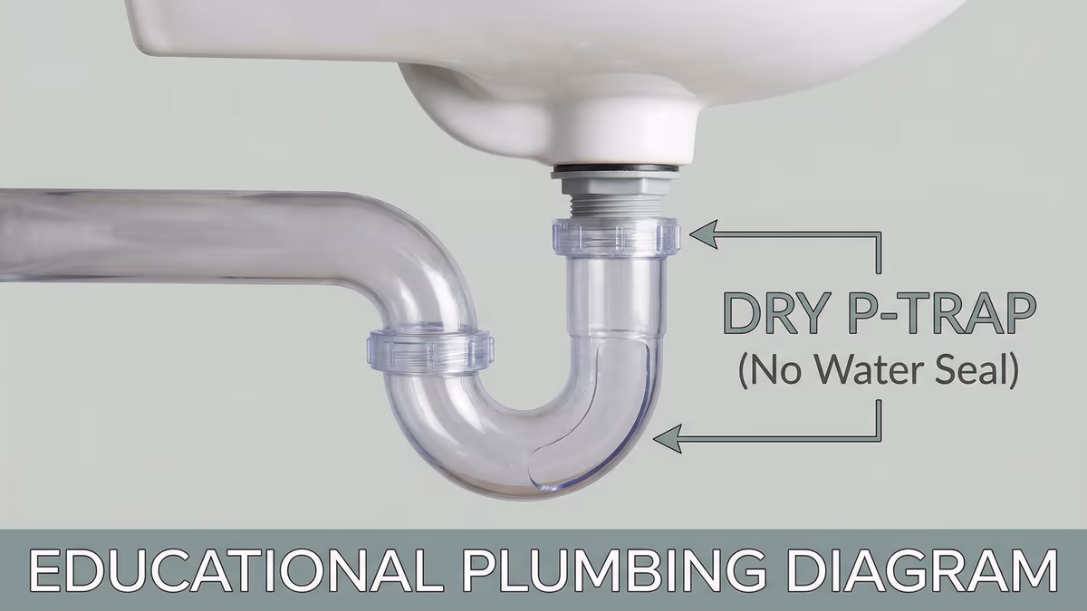 Sifão de pia seco que permite passagem de gases do esgoto